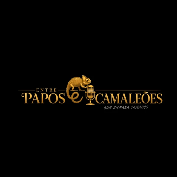 Arte de capa do podcast Entre Papos e Camaleões, com Silmara Camargo